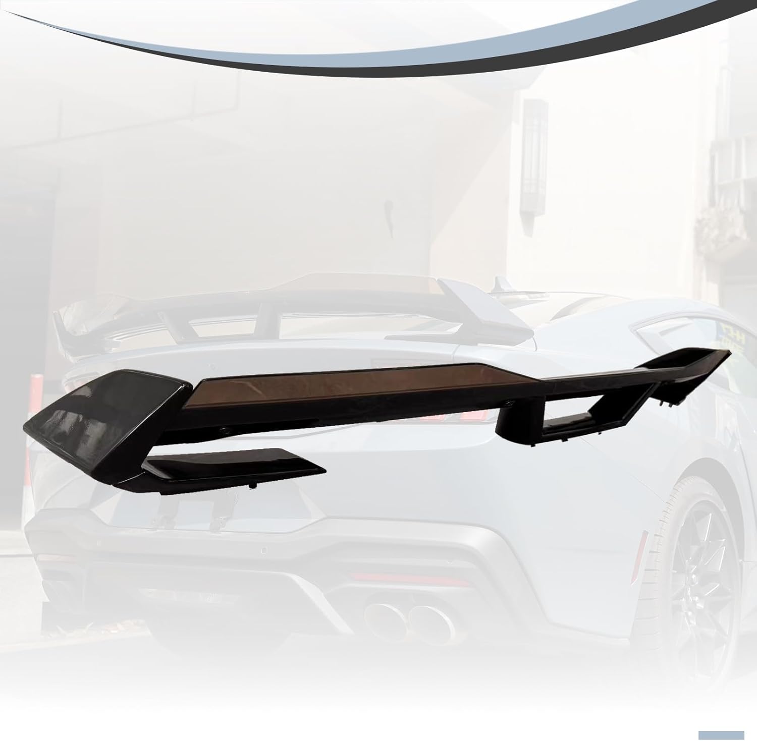 2024 - 2025 FORD MUSTANG DARK HORSE STYLE GLOSS BLACK REAR SPOILER WITH SMOKED GURNEY FLAP