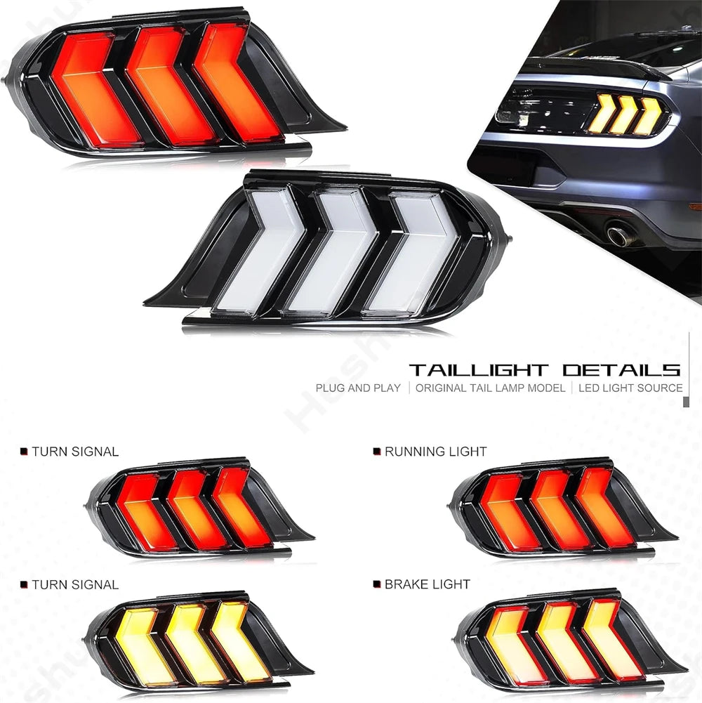 2015 – 2023 MUSTANG CLEAR EURO S650 STYLE LED SEQUENTIAL TAIL LIGHTS | CLEAR OR CLEAR WITH RGB